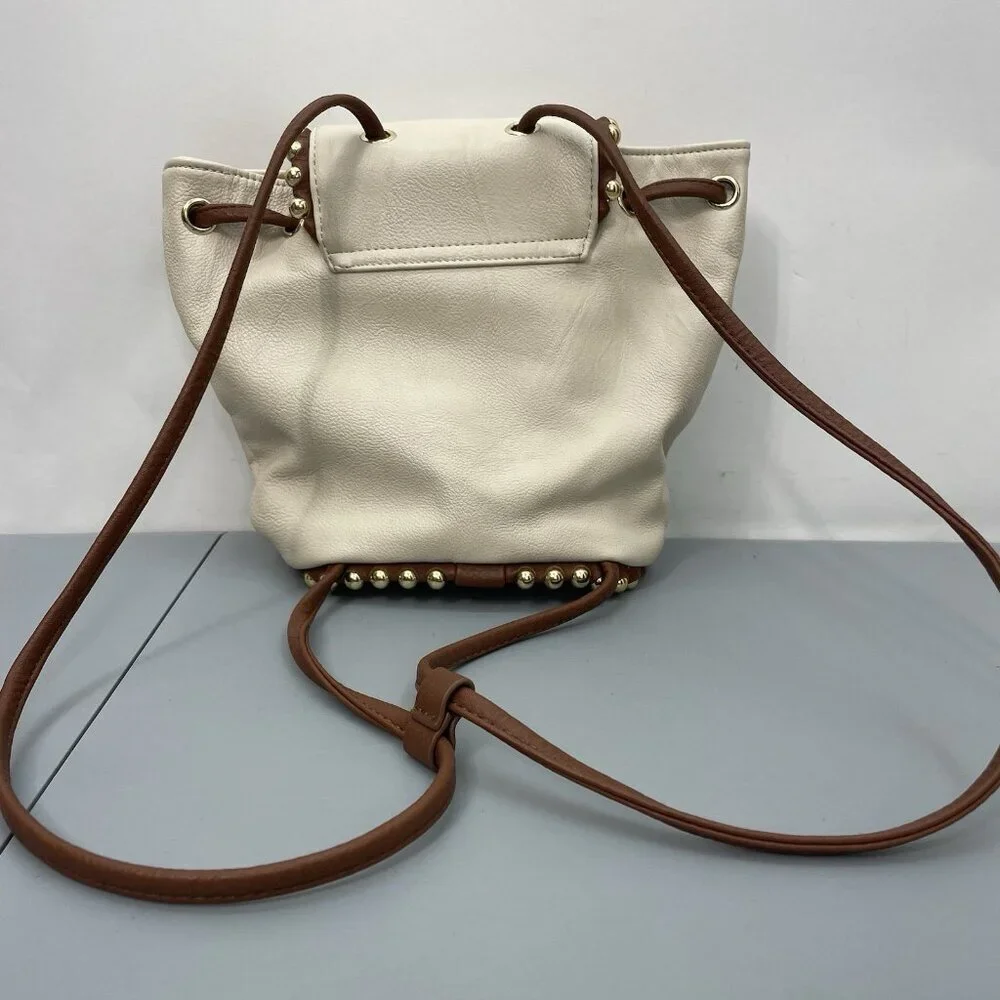 Big Buddha Mini Small Bucket Backpack Shoulder Bag Cinch Studded Cream Beige